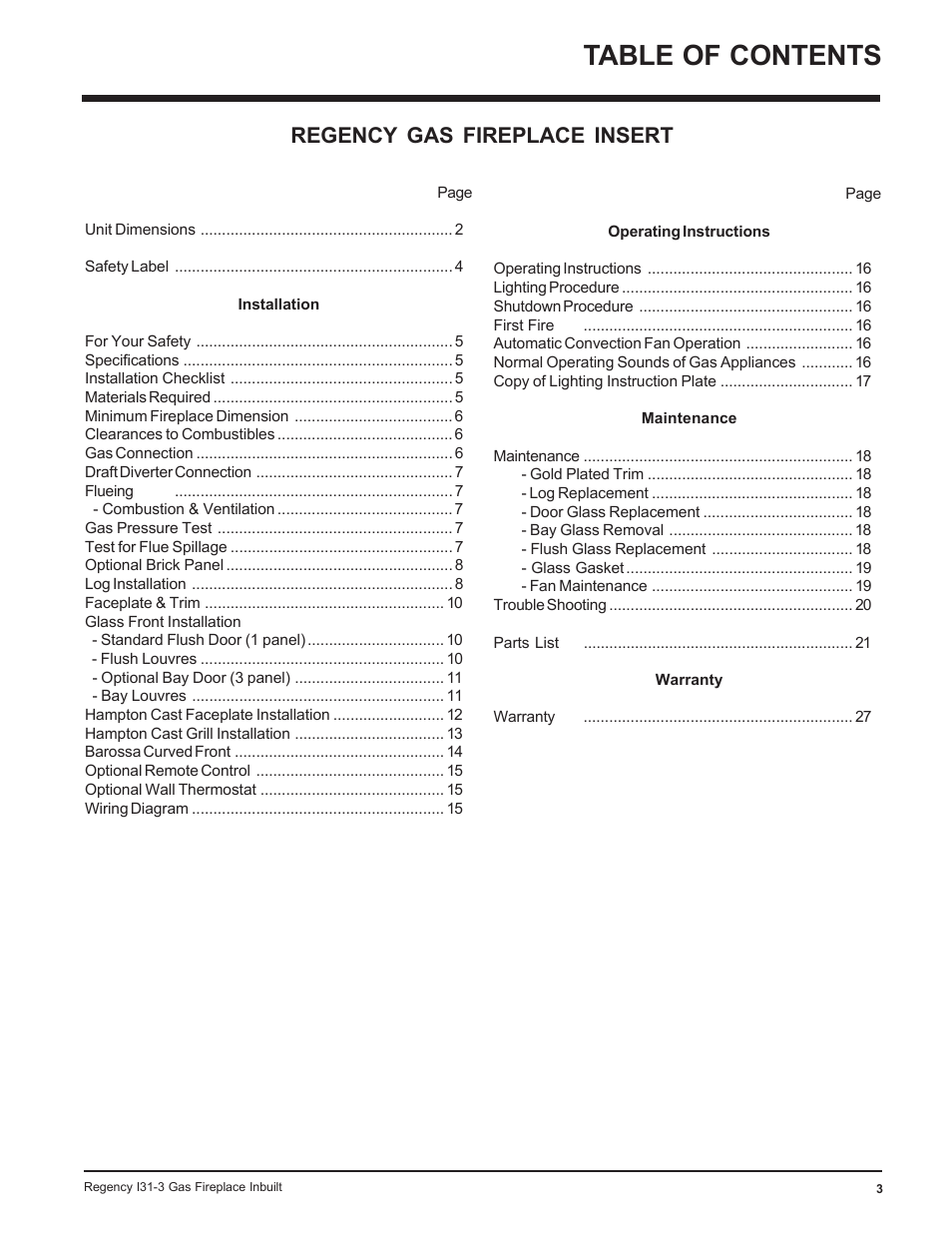 Regency I31-NG3 User Manual | Page 3 / 28