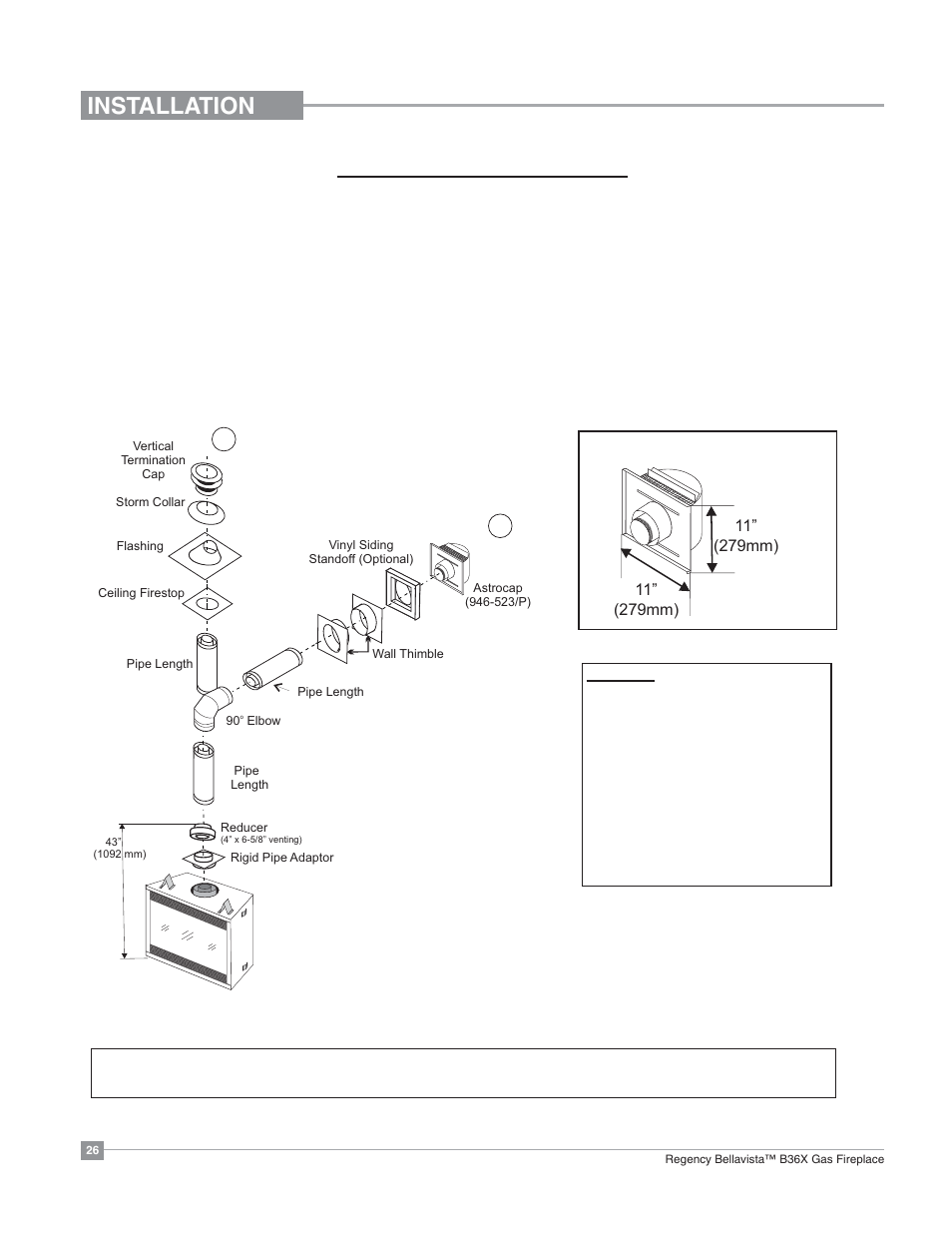 Installation, Rigid pipe venting systems, Horizontal or vertical terminations | Regency Bellavista Gas Fireplace B36X User Manual | Page 26 / 64