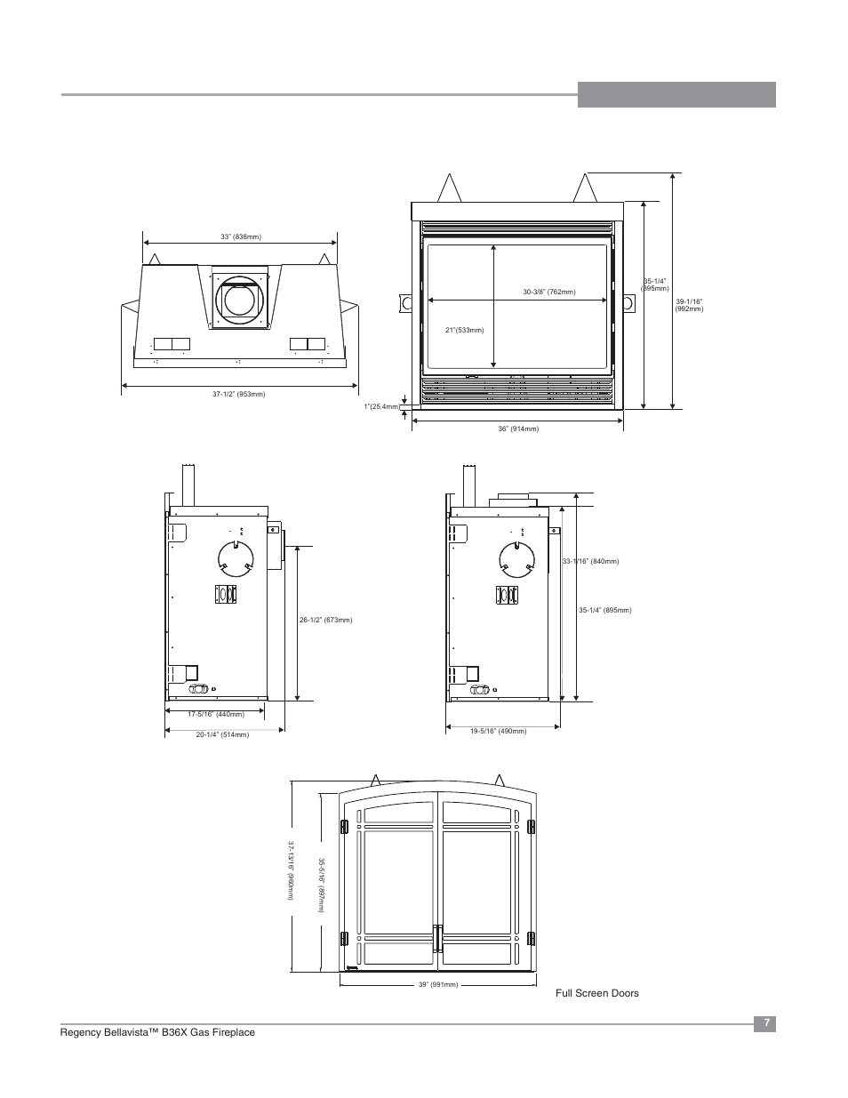 Dimensions, Unit dimensions | Regency Bellavista Gas Fireplace B36X User Manual | Page 7 / 64