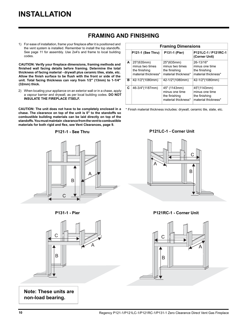 Installation, Framing and finishing, Bc a | Regency P131 User Manual | Page 10 / 44