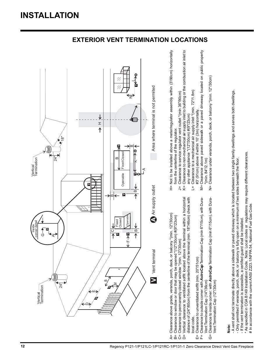 Installation, Exterior vent termination locations | Regency P131 User Manual | Page 12 / 44