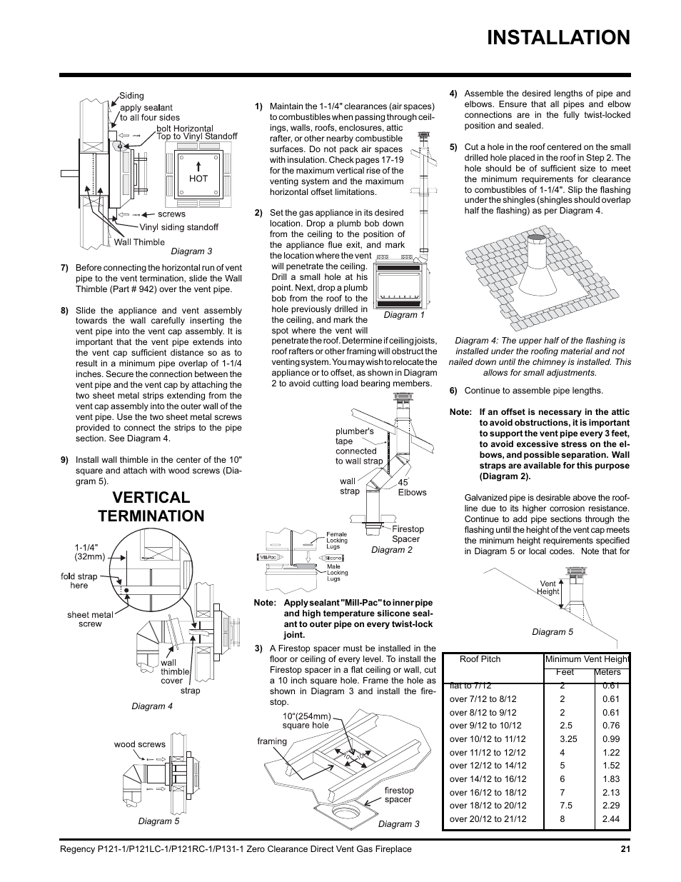 Installation, Vertical termination | Regency P131 User Manual | Page 21 / 44