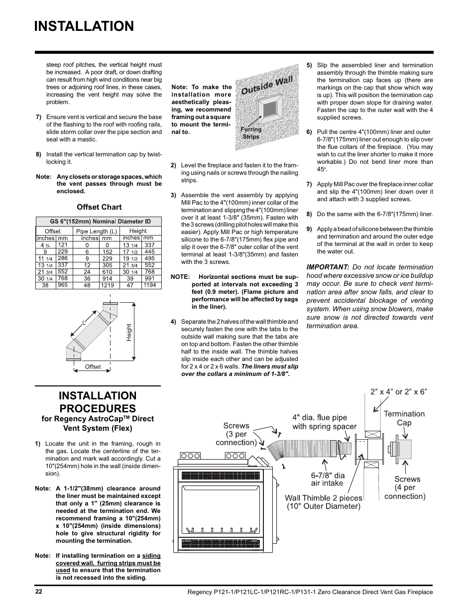 Installation, Installation procedures | Regency P131 User Manual | Page 22 / 44