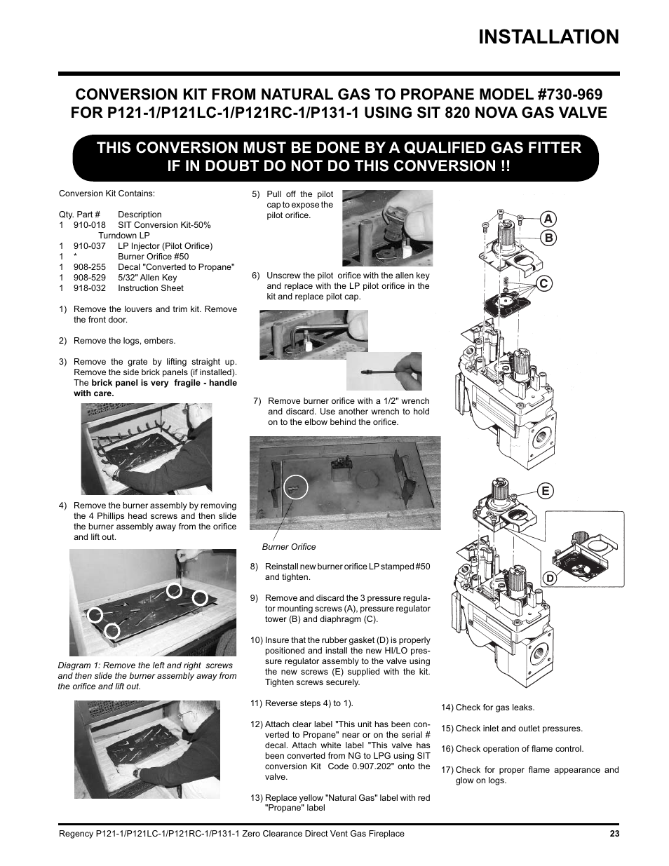 Installation | Regency P131 User Manual | Page 23 / 44