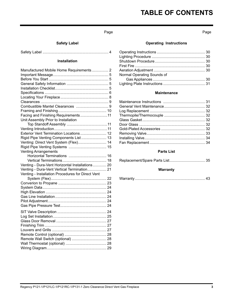 Regency P131 User Manual | Page 3 / 44