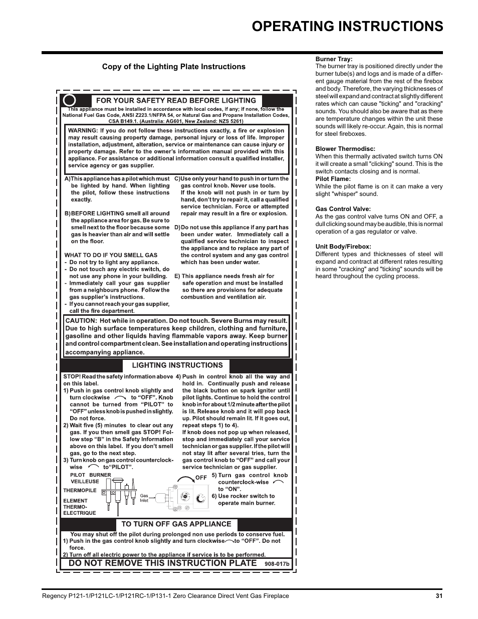 Operating instructions | Regency P131 User Manual | Page 31 / 44