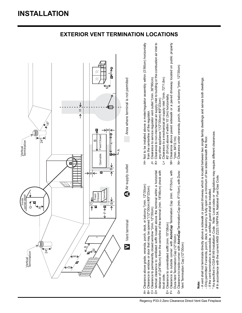 Installation, Exterior vent termination locations | Regency P33-NG3 User Manual | Page 10 / 48