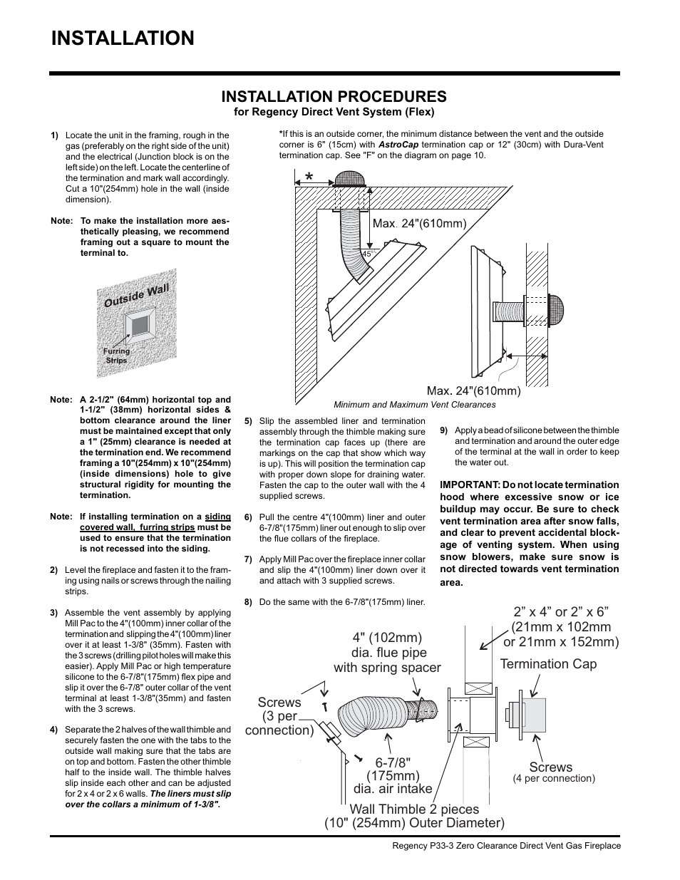 Installation, Installation procedures | Regency P33-NG3 User Manual | Page 12 / 48