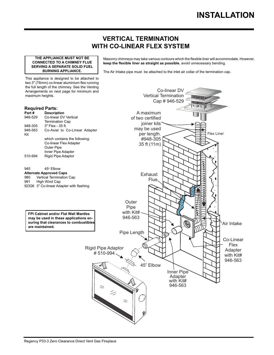 Installation, Vertical termination with co-linear flex system | Regency P33-NG3 User Manual | Page 21 / 48