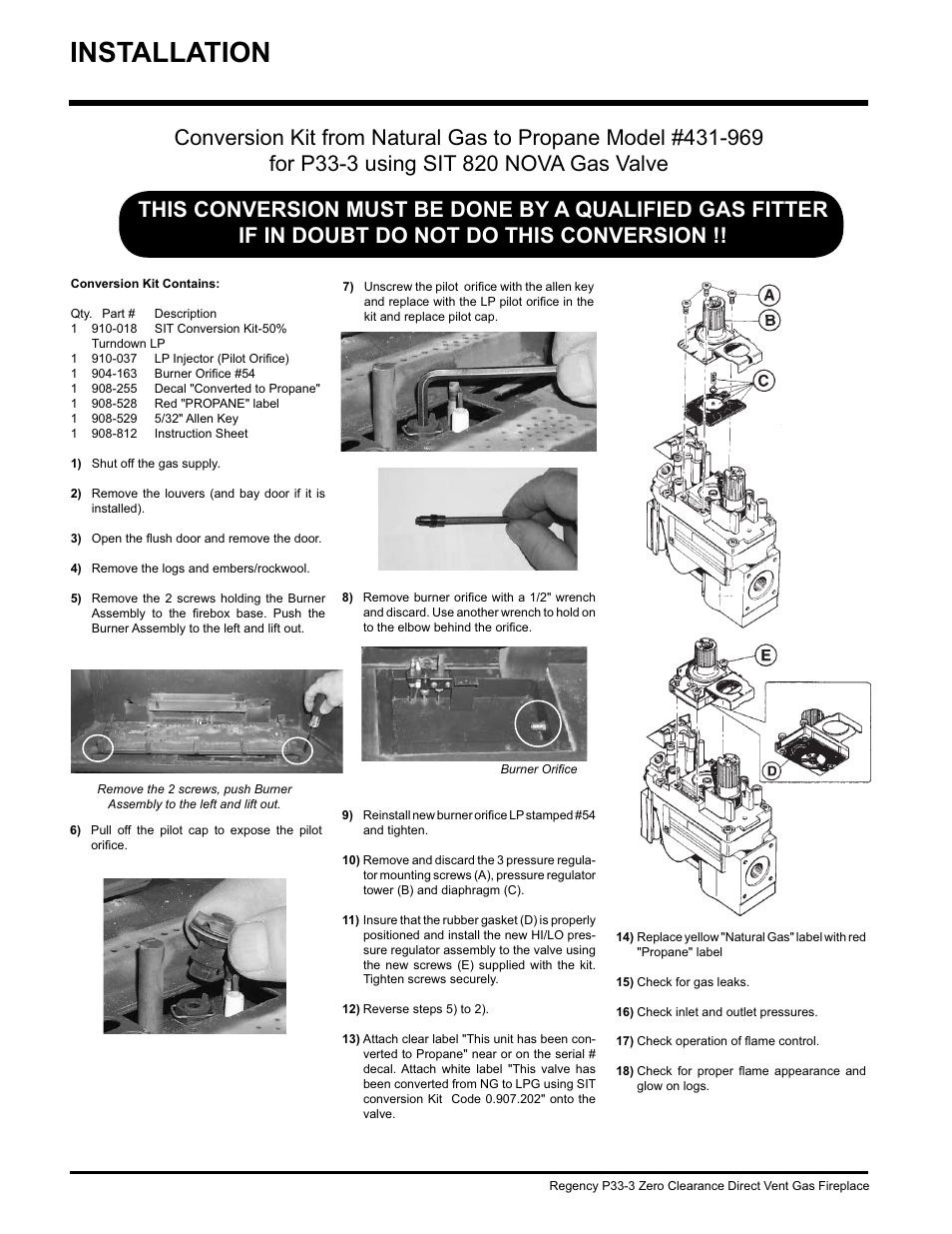 Installation | Regency P33-NG3 User Manual | Page 26 / 48