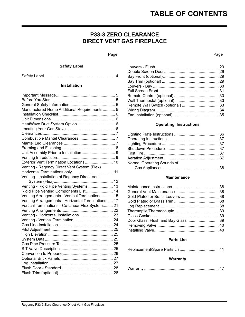 Regency P33-NG3 User Manual | Page 3 / 48