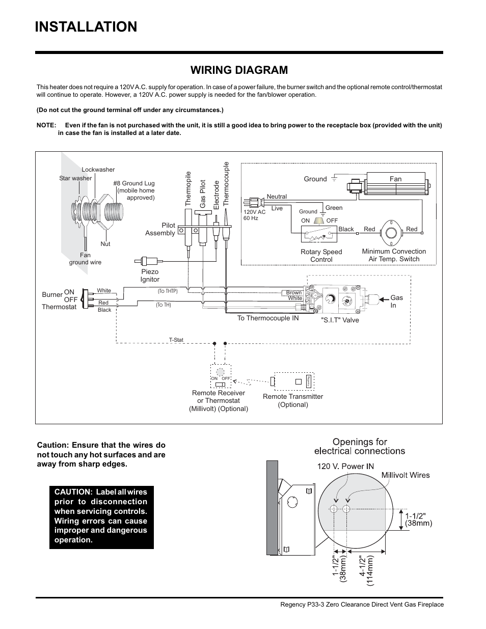 Installation, Wiring diagram | Regency P33-NG3 User Manual | Page 34 / 48