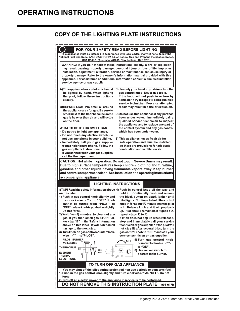 Operating instructions | Regency P33-NG3 User Manual | Page 36 / 48