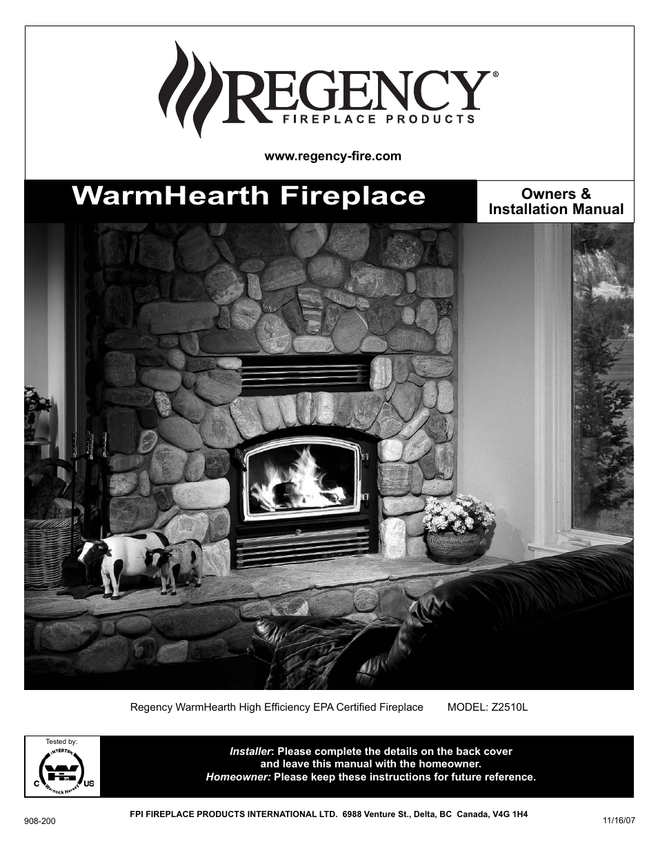 Regency WARMHEARTH Z2510L User Manual | 24 pages