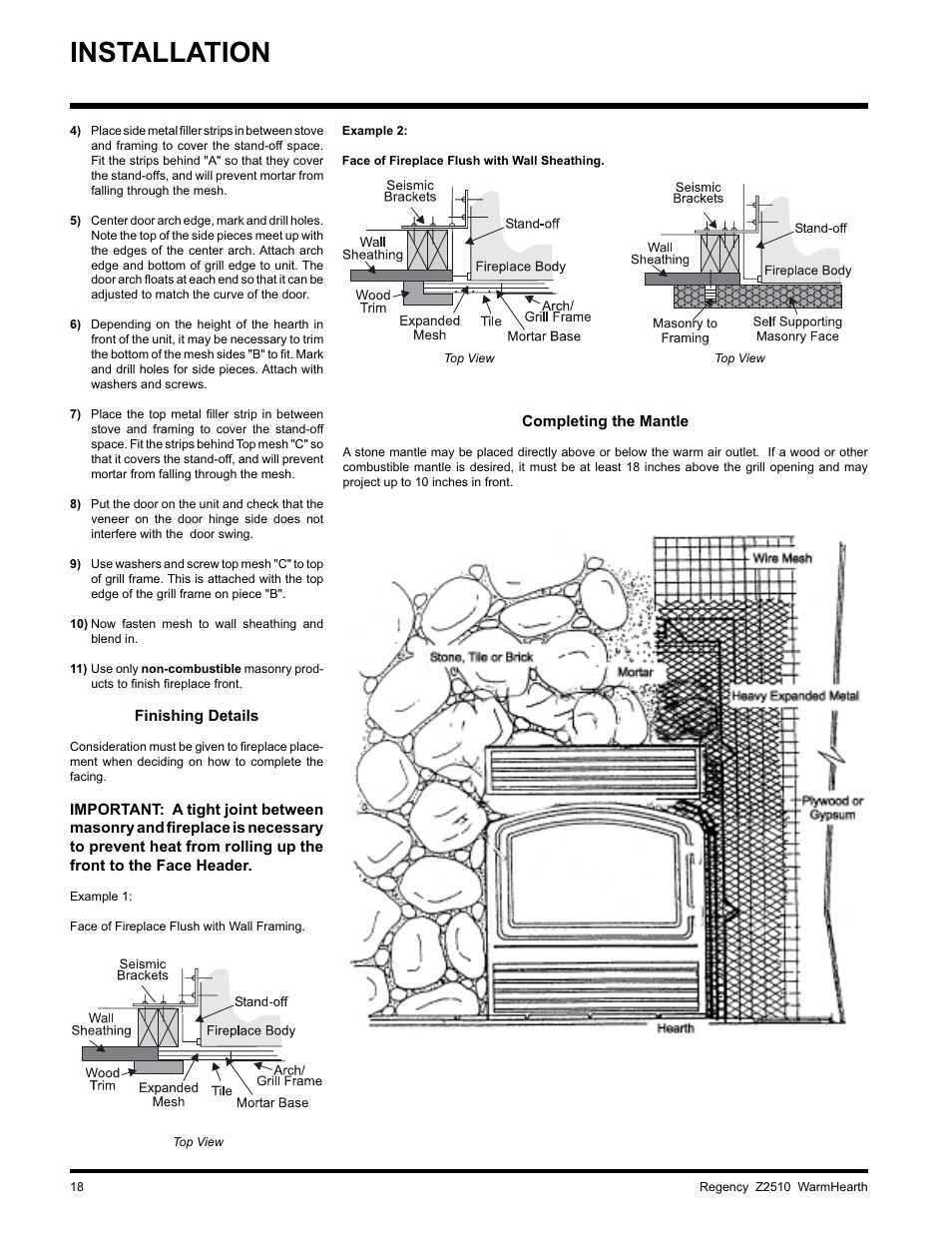 Installation | Regency WARMHEARTH Z2510L User Manual | Page 18 / 24