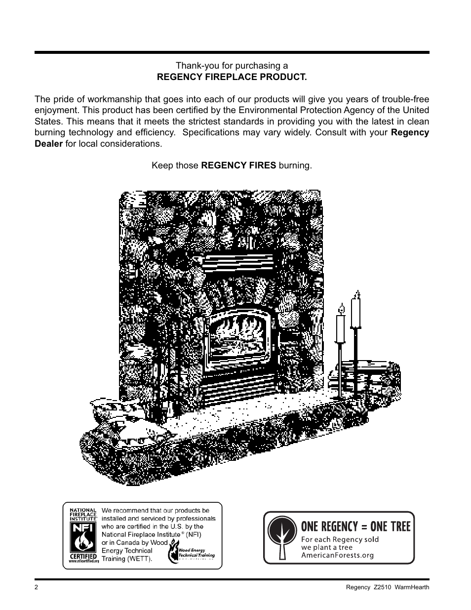 Regency WARMHEARTH Z2510L User Manual | Page 2 / 24