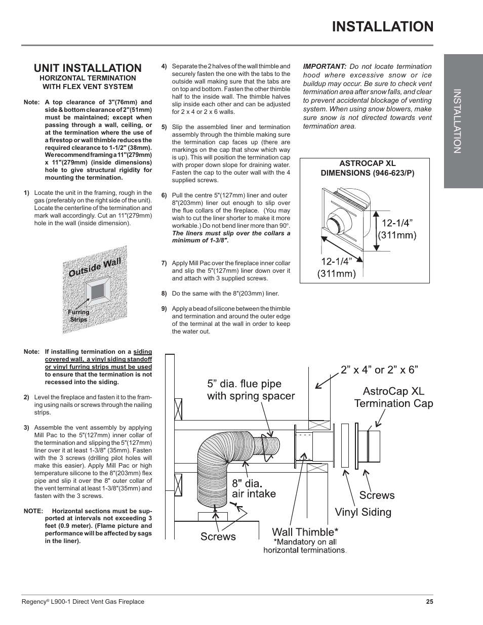 Installation, Unit installation, Inst alla tion | Regency Liberty L900-1 User Manual | Page 25 / 48