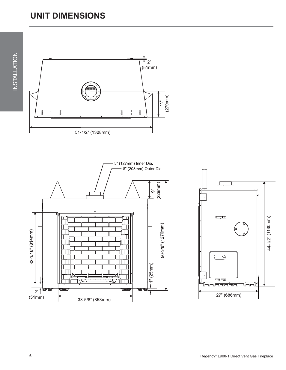 Unit dimensions | Regency Liberty L900-1 User Manual | Page 6 / 48