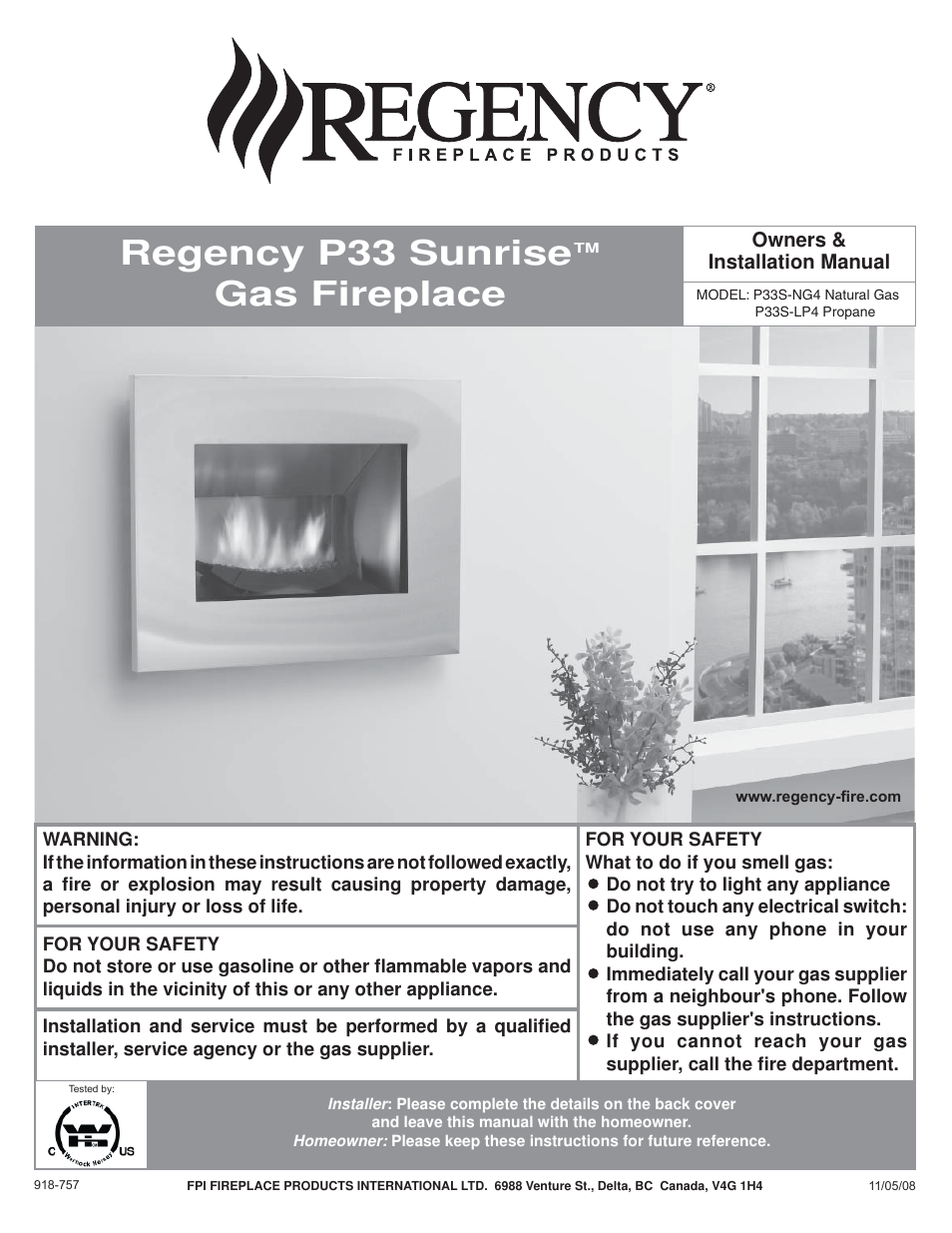 Regency P33 SunriseTM P33S-LP4 User Manual | 48 pages