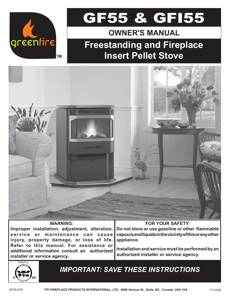 Regency Freestanding and Fireplace Insert Pellet Stove GF55 User Manual | 16 pages