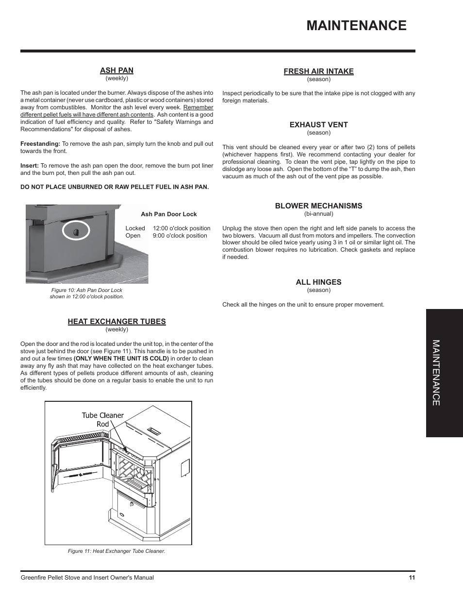 Maintenance | Regency Freestanding and Fireplace Insert Pellet Stove GF55 User Manual | Page 11 / 16