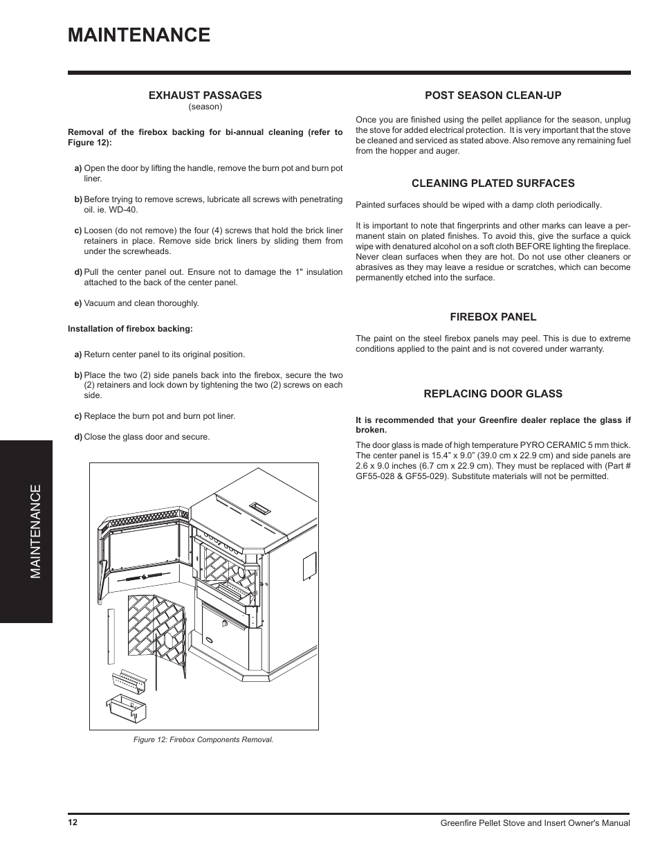 Maintenance | Regency Freestanding and Fireplace Insert Pellet Stove GF55 User Manual | Page 12 / 16