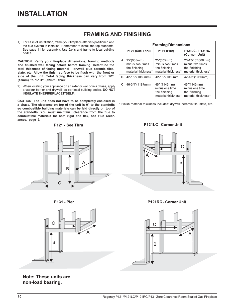 Installation, Framing and finishing, Bc a | Regency SEE THRU P121-NG User Manual | Page 10 / 40