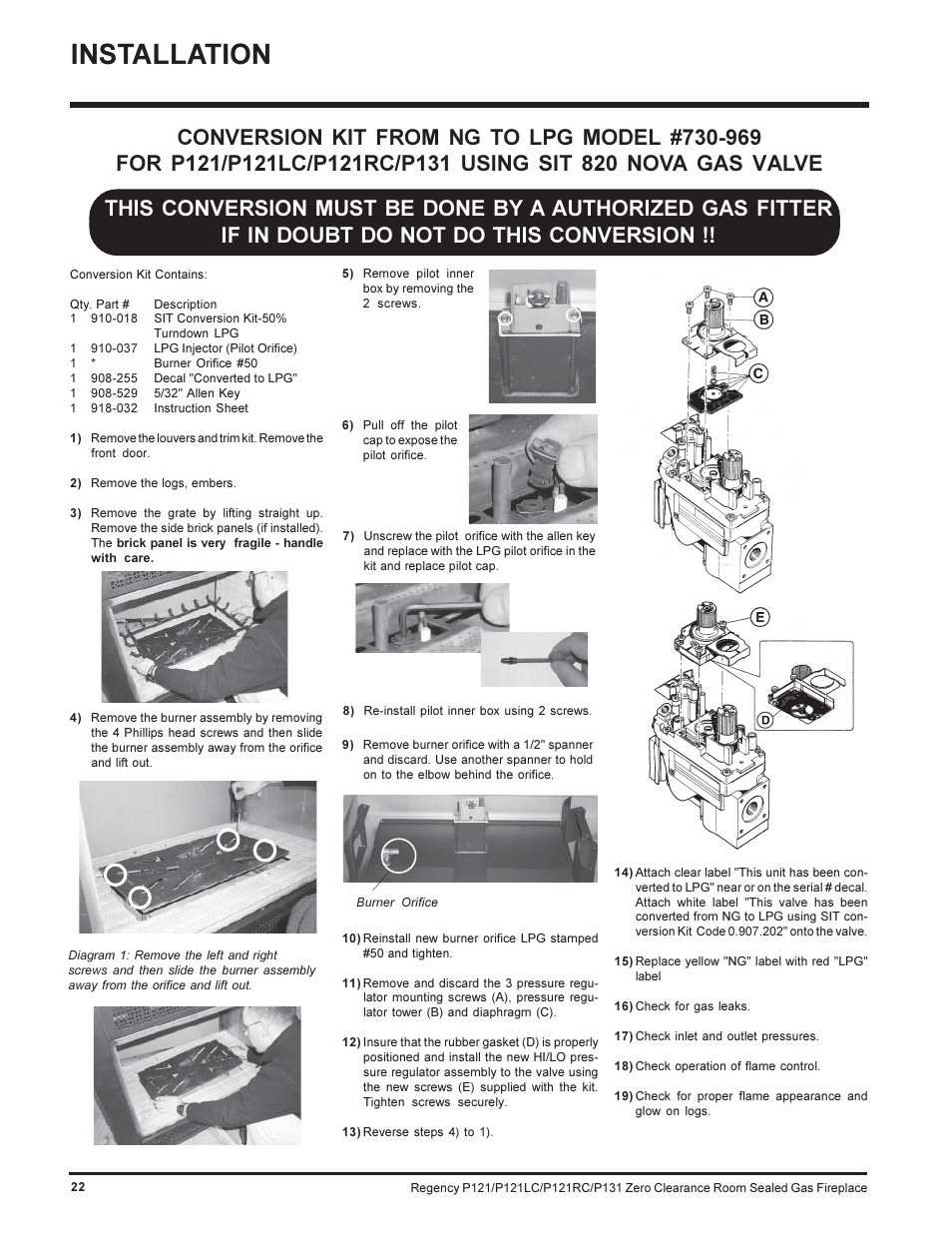 Installation | Regency SEE THRU P121-NG User Manual | Page 22 / 40