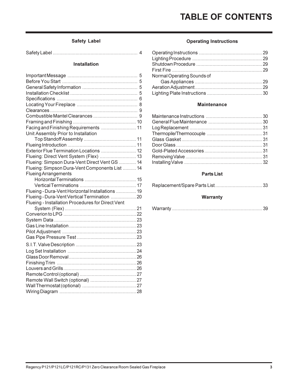 Regency SEE THRU P121-NG User Manual | Page 3 / 40