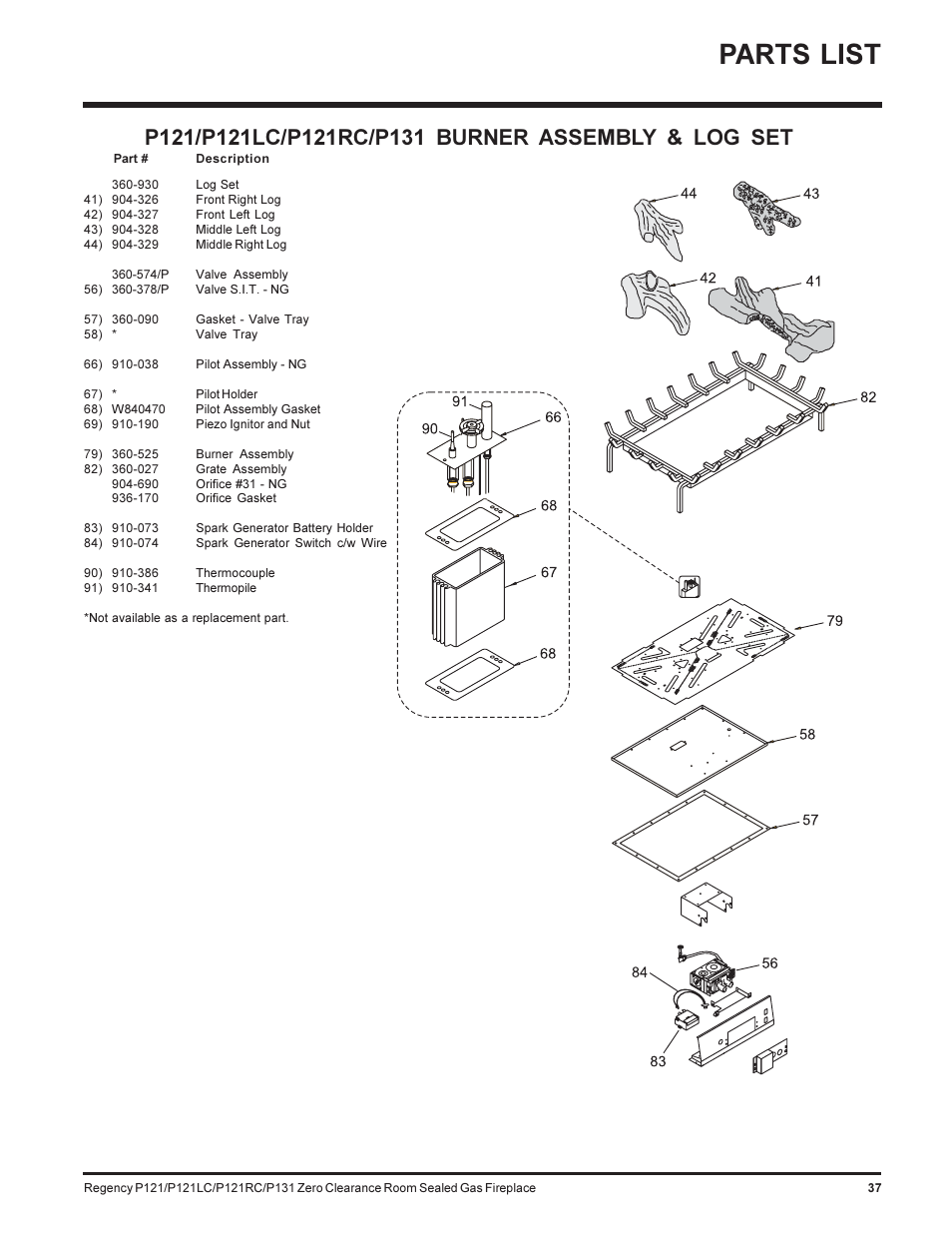 Parts list | Regency SEE THRU P121-NG User Manual | Page 37 / 40