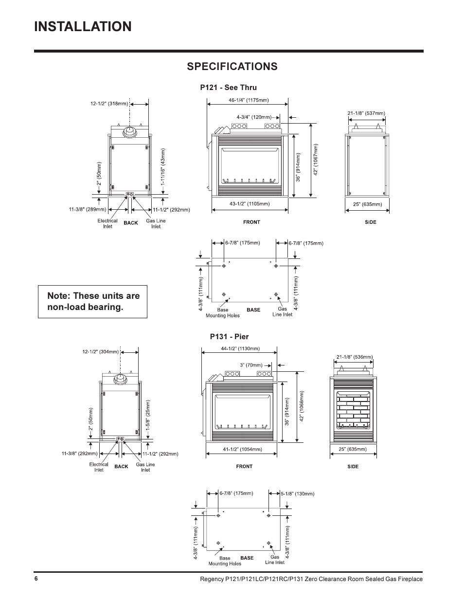 Installation, Specifications | Regency SEE THRU P121-NG User Manual | Page 6 / 40