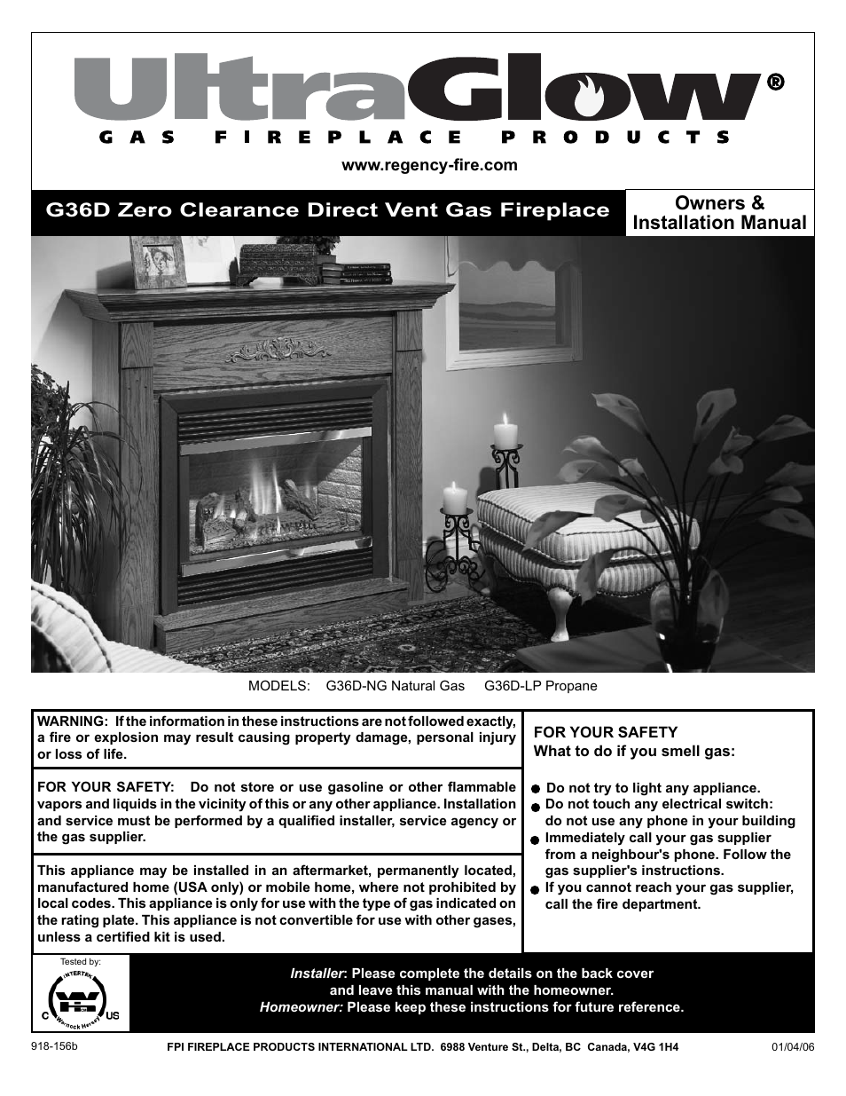 Regency ULTRAGLOOW G36D-LP PROPANE User Manual | 40 pages