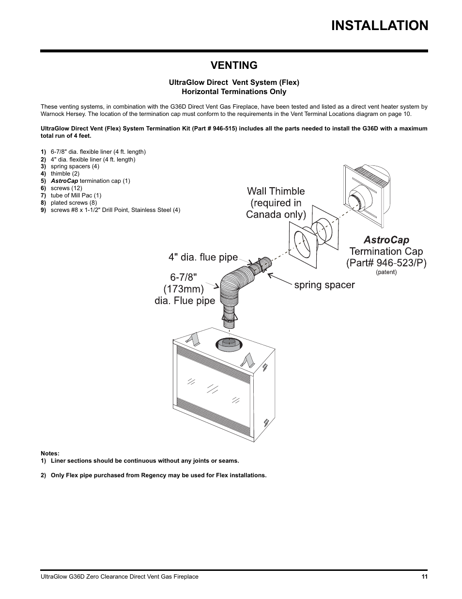Installation, Venting | Regency ULTRAGLOOW G36D-LP PROPANE User Manual | Page 11 / 40
