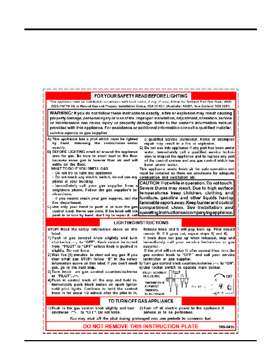 Operating instructions, Copy of the lighting plate instructions | Regency U37-NG NATURAL GAS User Manual | Page 23 / 32