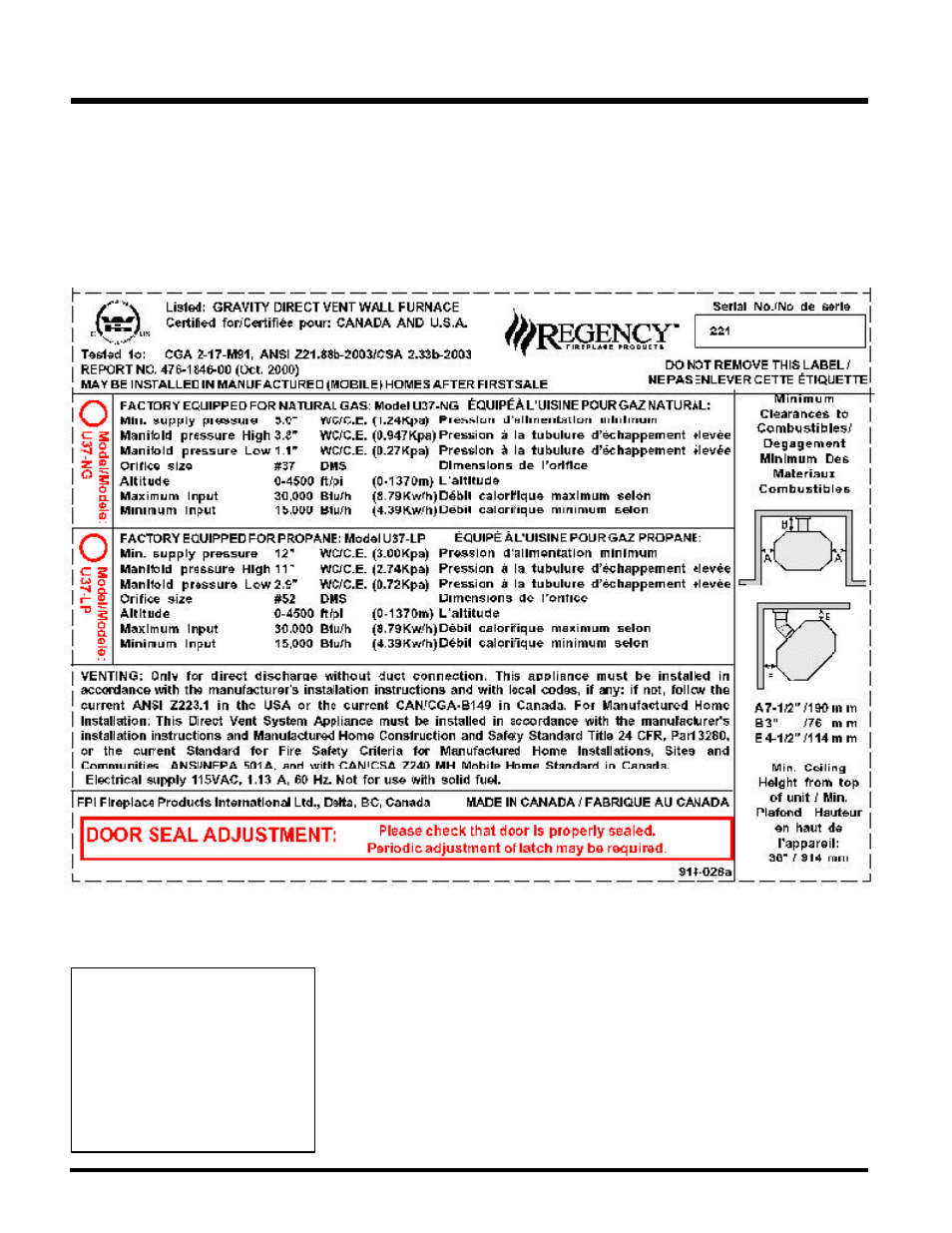 Safety label | Regency U37-NG NATURAL GAS User Manual | Page 4 / 32