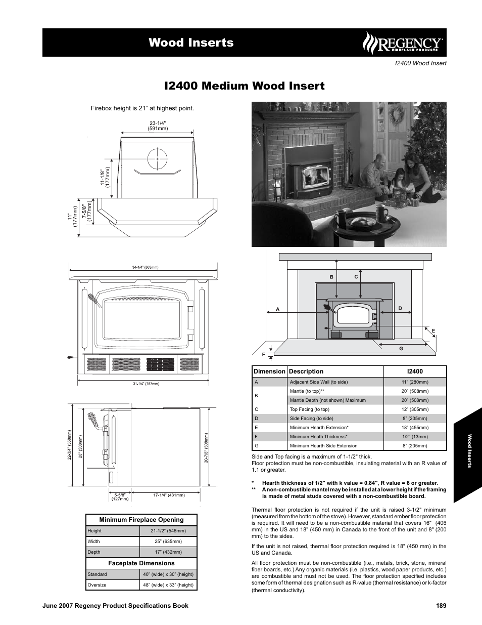 Regency Wood Insert I2400 User Manual | 1 page