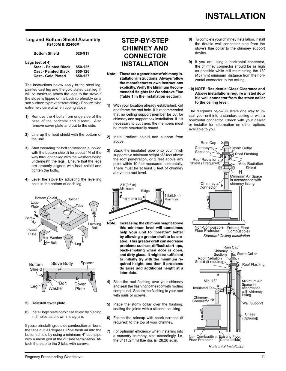 Installation, Step-by-step chimney and connector installation | Regency S2400M User Manual | Page 11 / 28