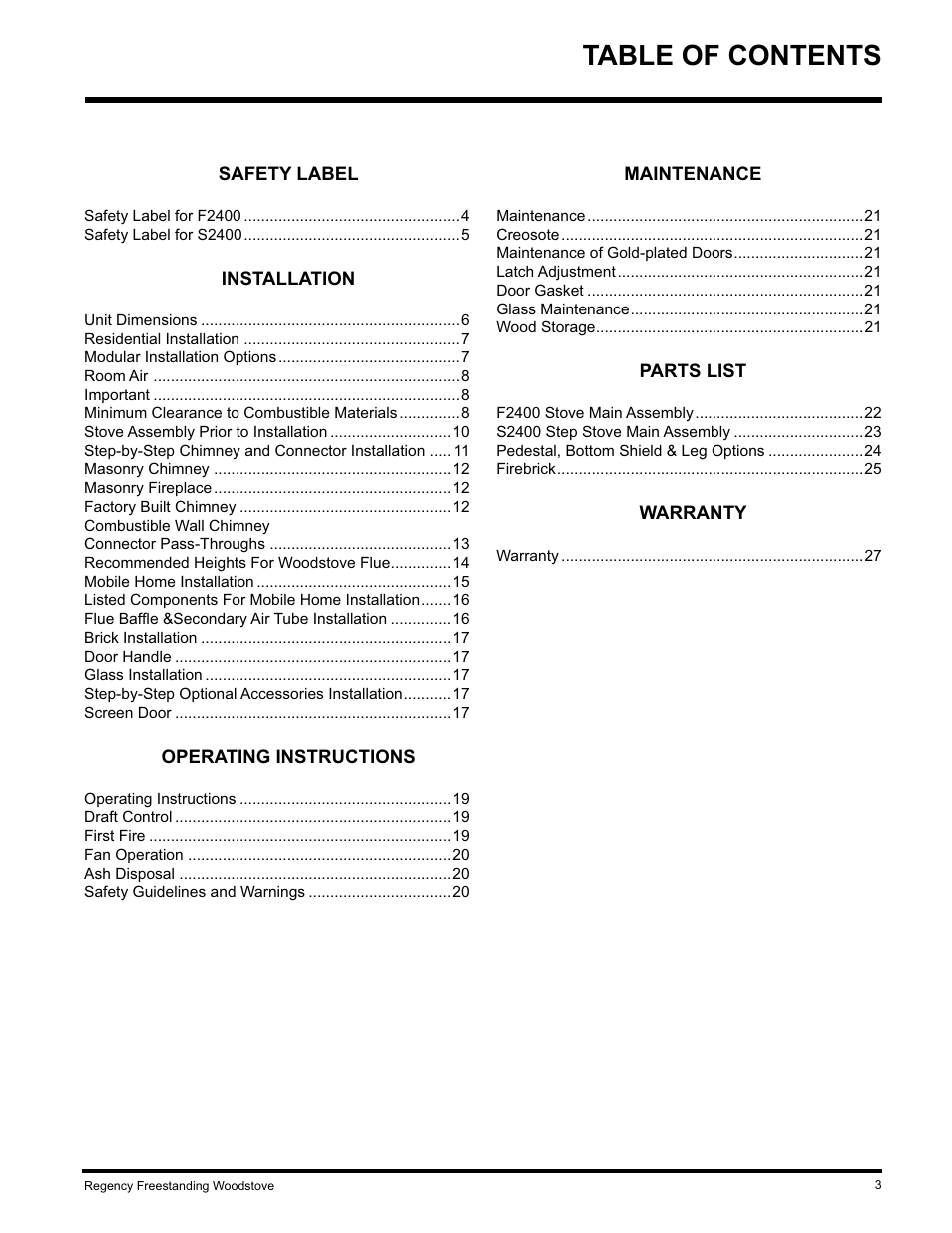 Regency S2400M User Manual | Page 3 / 28