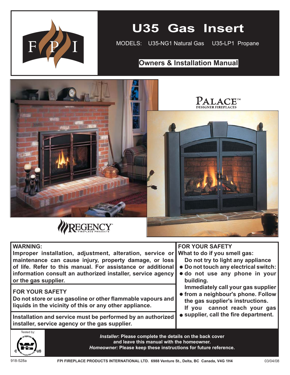 Regency Gas Insert U35-NG1 User Manual | 32 pages