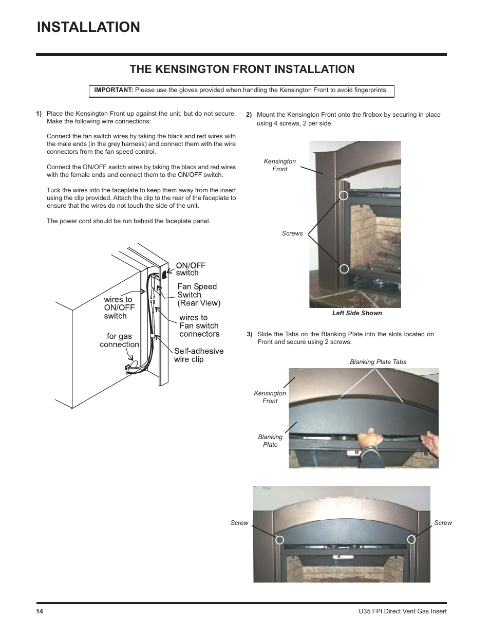 Installation, The kensington front installation | Regency Gas Insert U35-NG1 User Manual | Page 14 / 32
