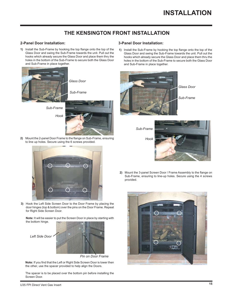 Installation, The kensington front installation | Regency Gas Insert U35-NG1 User Manual | Page 15 / 32