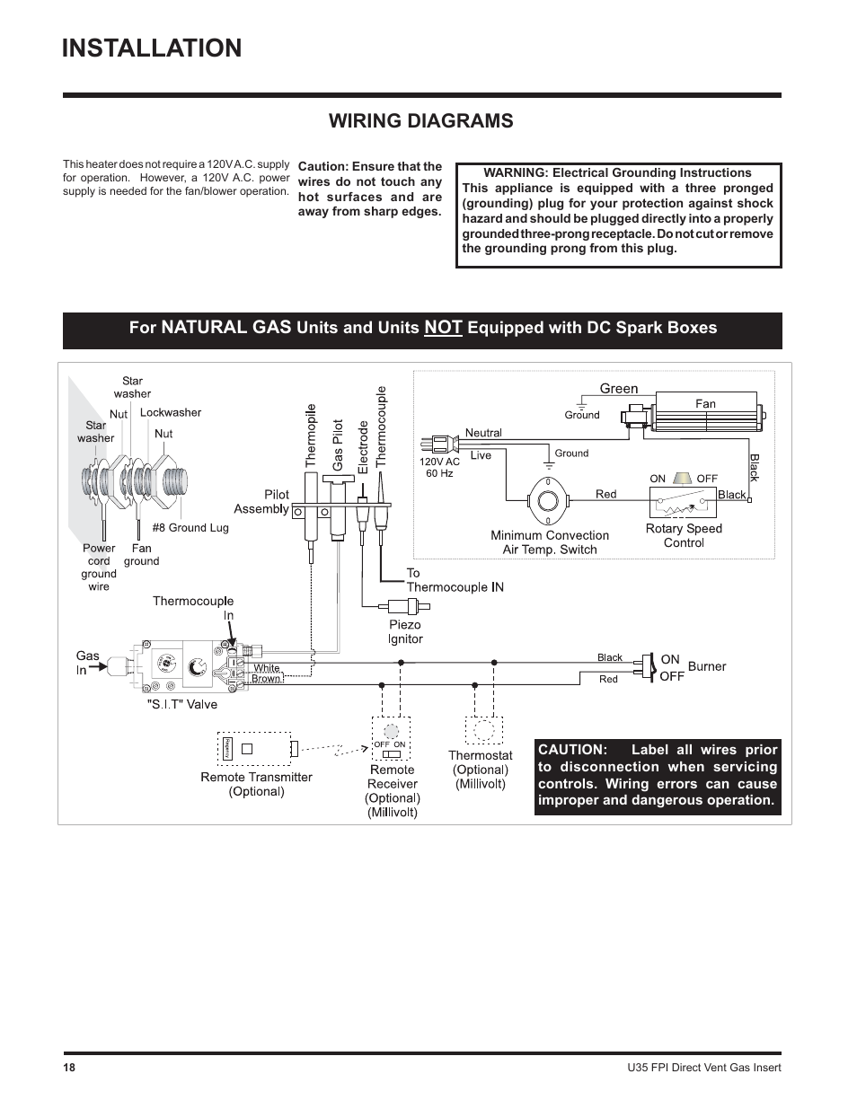 Installation, Wiring diagrams | Regency Gas Insert U35-NG1 User Manual | Page 18 / 32