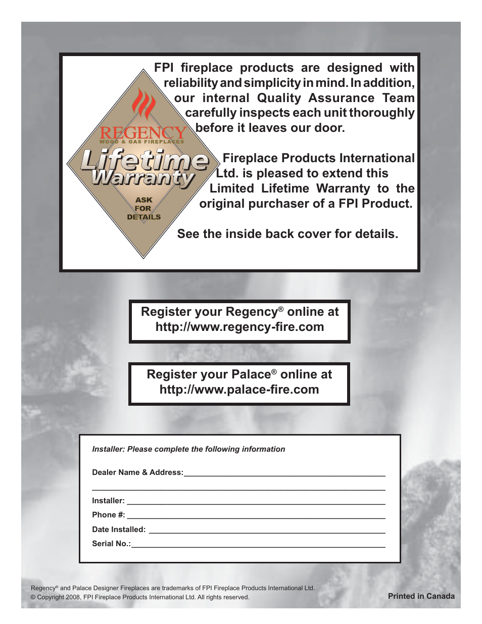 Register your regency, Register your palace | Regency Gas Insert U35-NG1 User Manual | Page 32 / 32