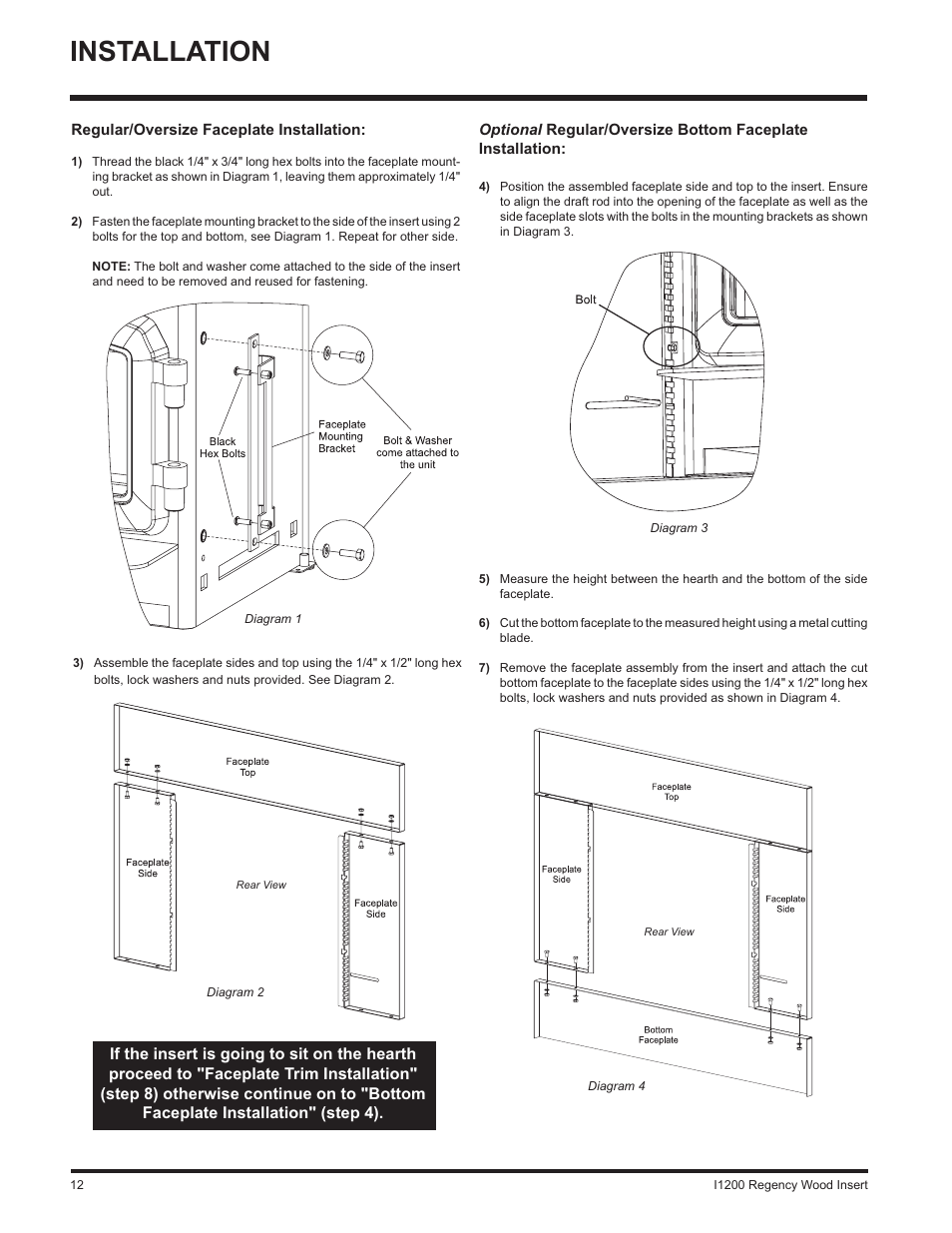 Installation | Regency WOOD INSERT I1200S User Manual | Page 12 / 24