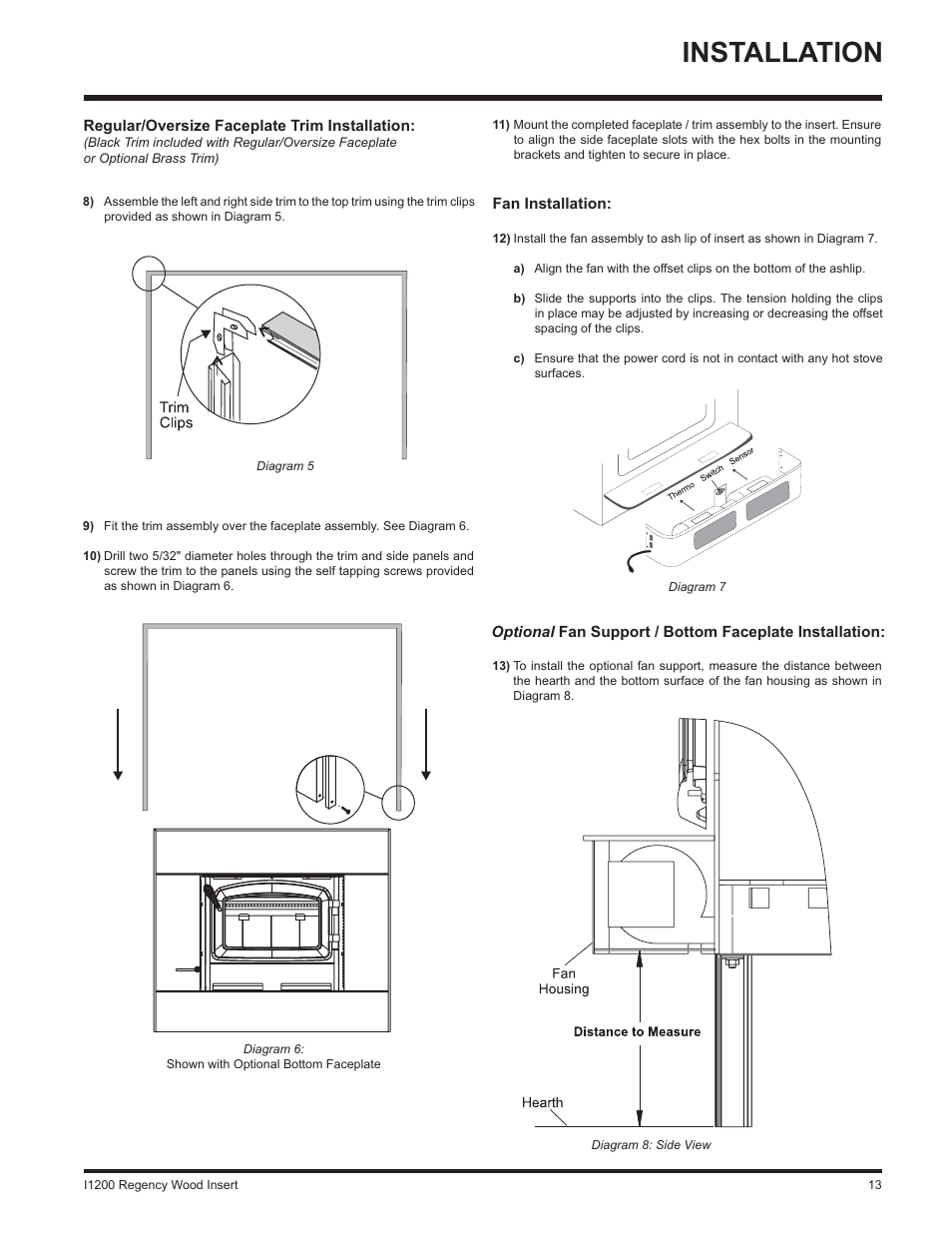 Installation | Regency WOOD INSERT I1200S User Manual | Page 13 / 24
