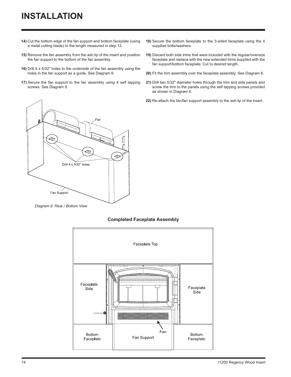 Installation | Regency WOOD INSERT I1200S User Manual | Page 14 / 24