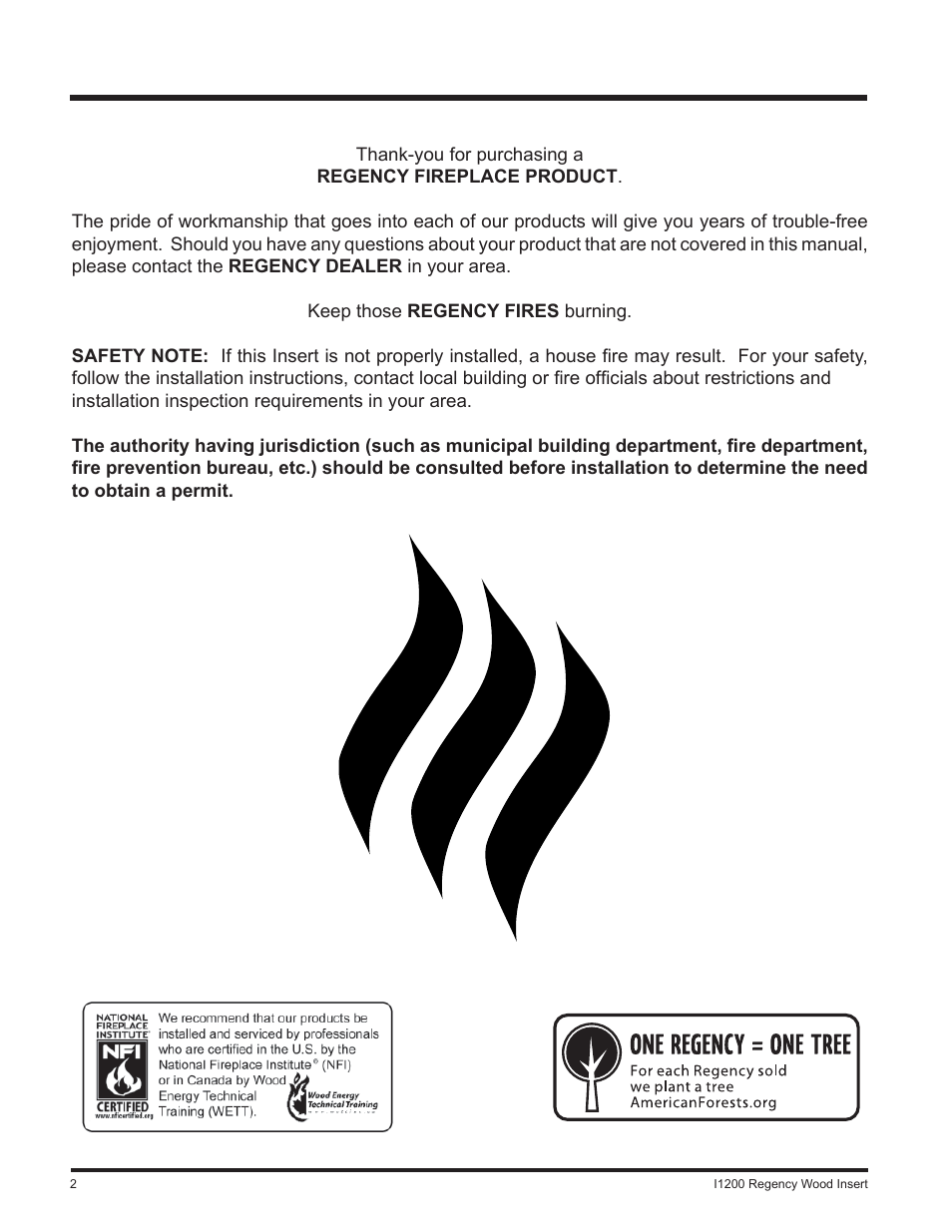 Regency WOOD INSERT I1200S User Manual | Page 2 / 24