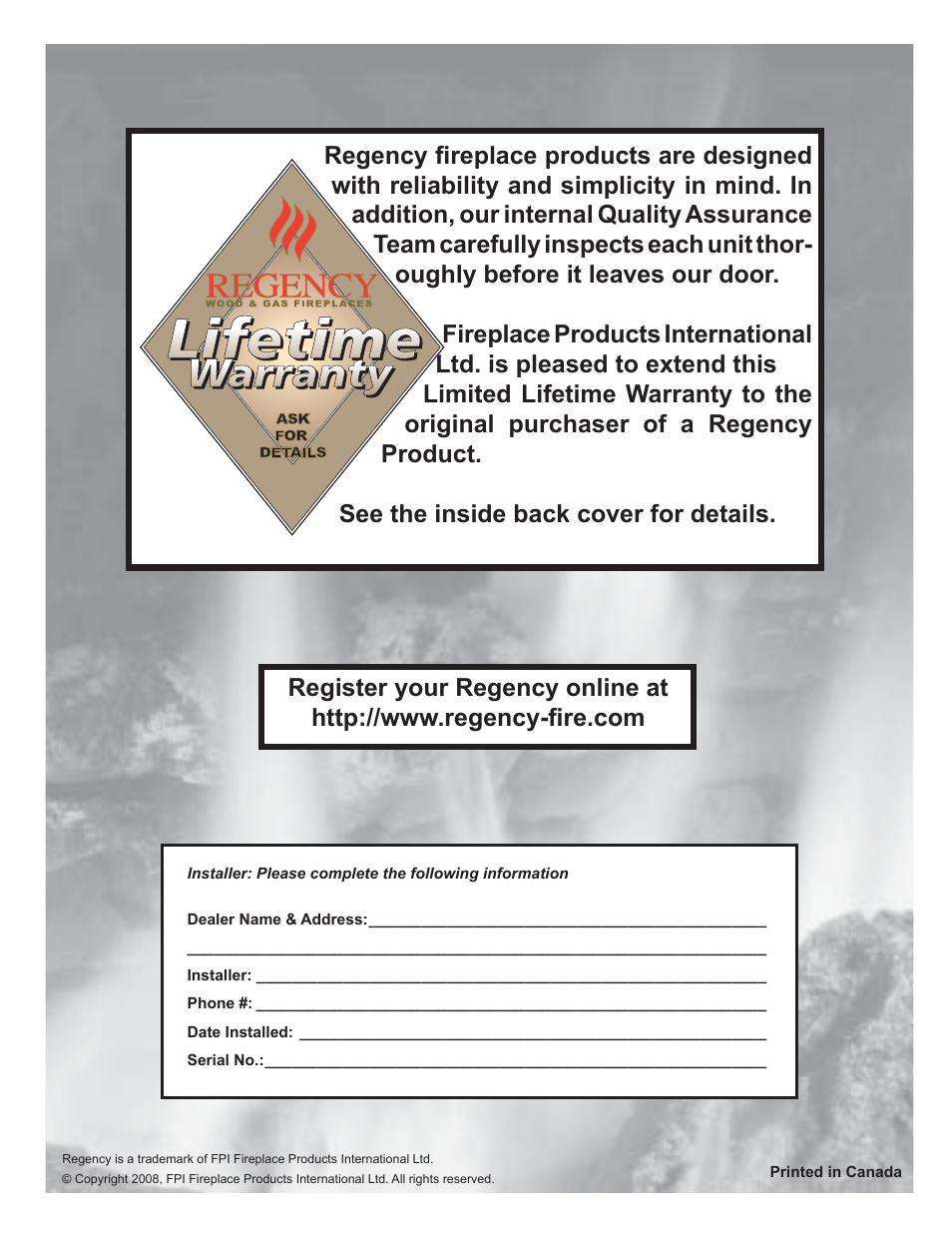 Regency WOOD INSERT I1200S User Manual | Page 24 / 24