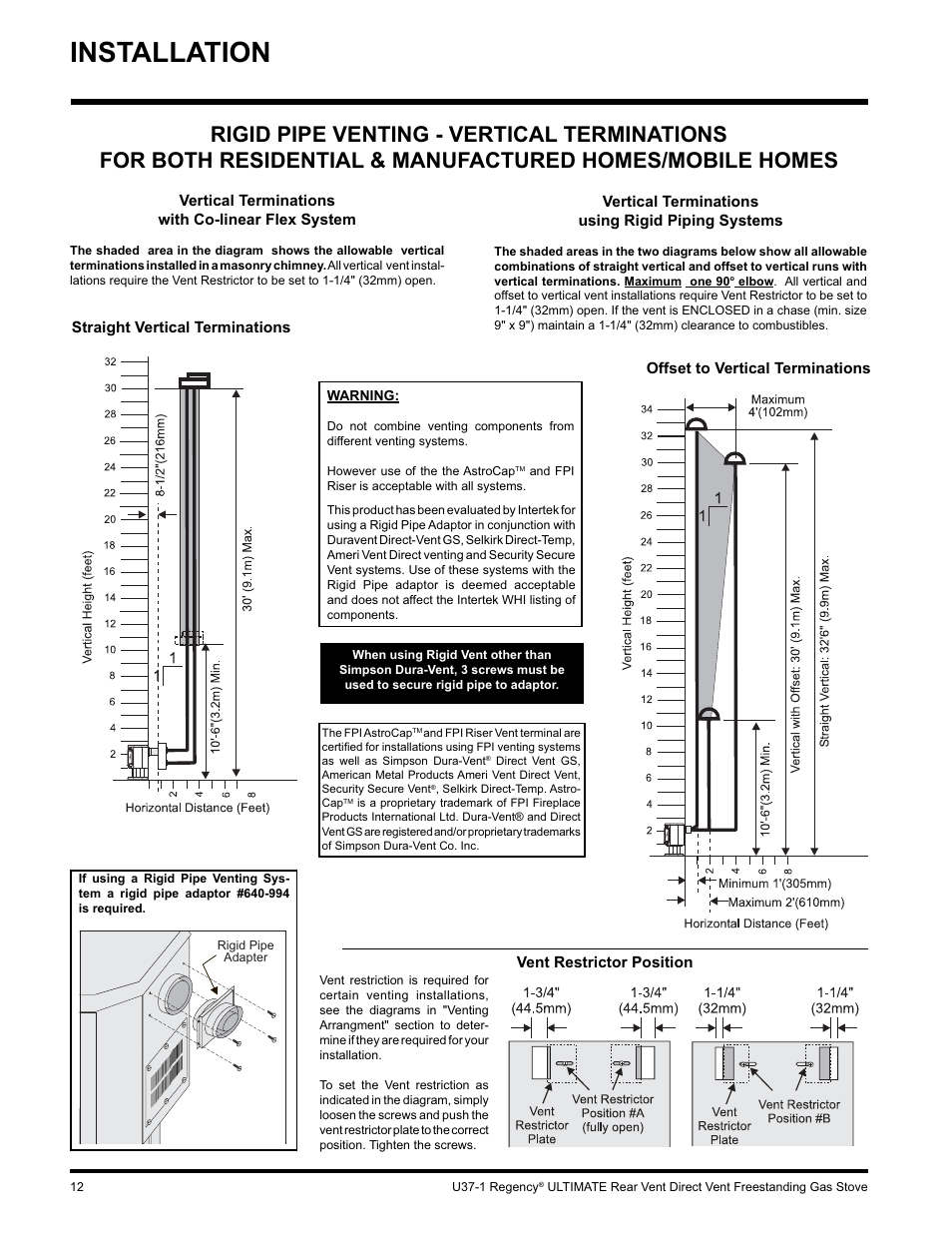 Installation | Regency ULTIMATE U37-LP1 User Manual | Page 12 / 36