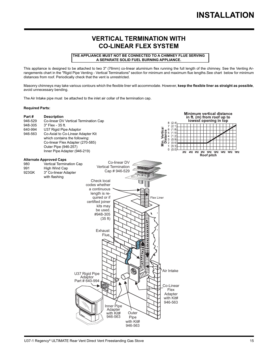 Installation, Vertical termination with co-linear flex system | Regency ULTIMATE U37-LP1 User Manual | Page 15 / 36